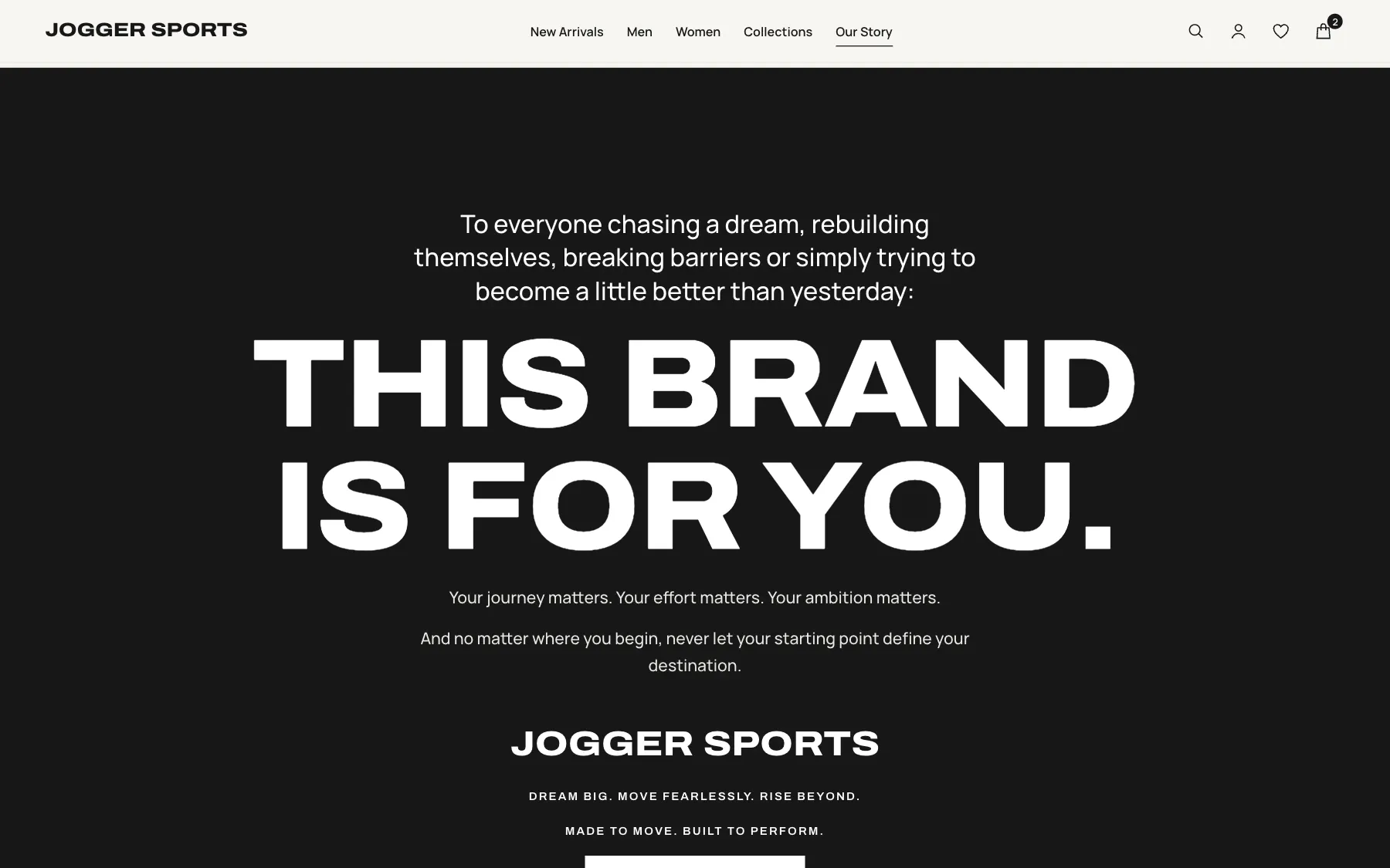 Closing section of the Our Story page with the headline This brand is for you.